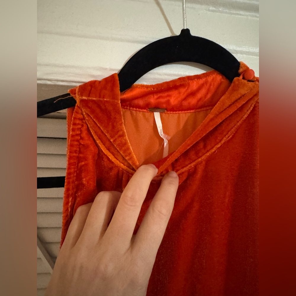 Embroidered Orange Velvet Halter Dress - Free People - Picture 4 of 5